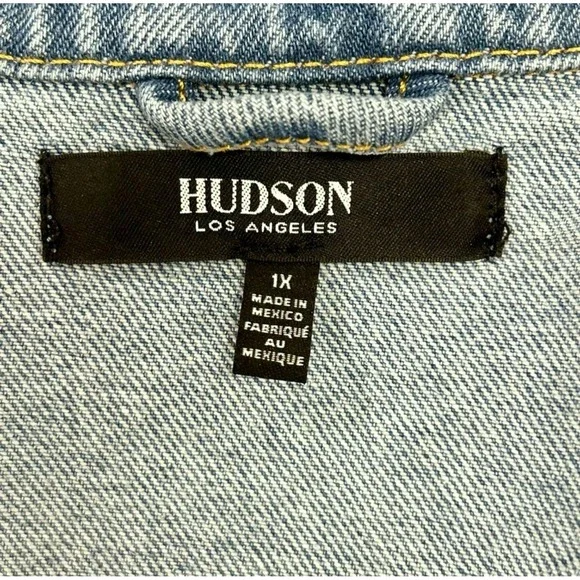 Hudson Trucker Jean Jacket Blue Denim Womens L XL Medium Wash New $215 Classic - Picture 9 of 14